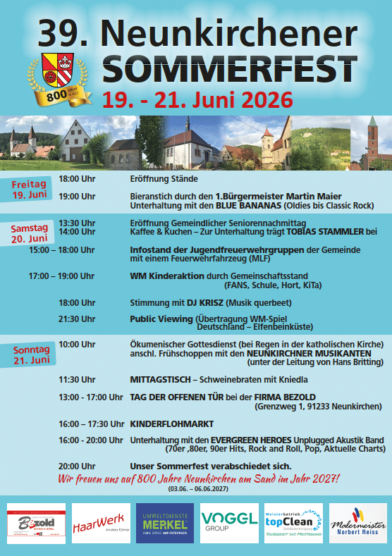 Einladung zum 39. Neunkirchener Sommerfest vom 19.06.2026 - 21.06.2026